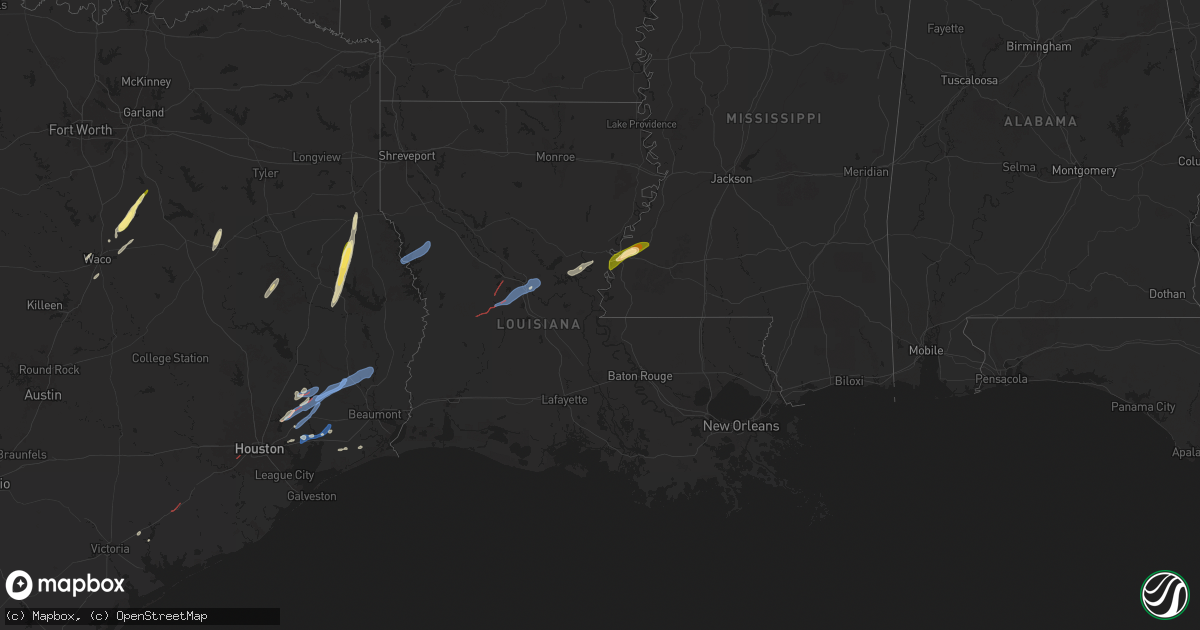 Hail map in Louisiana on December 26, 2024