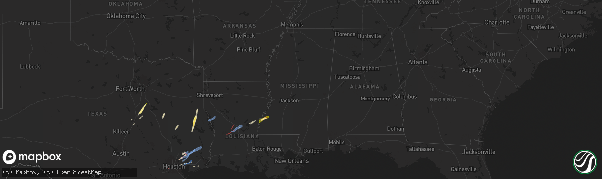 Hail map in Mississippi on December 26, 2024