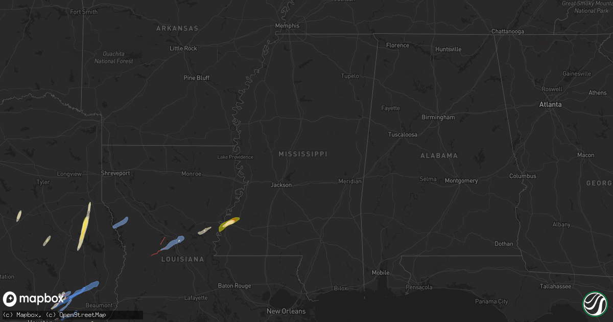 Hail map in Mississippi on December 26, 2024