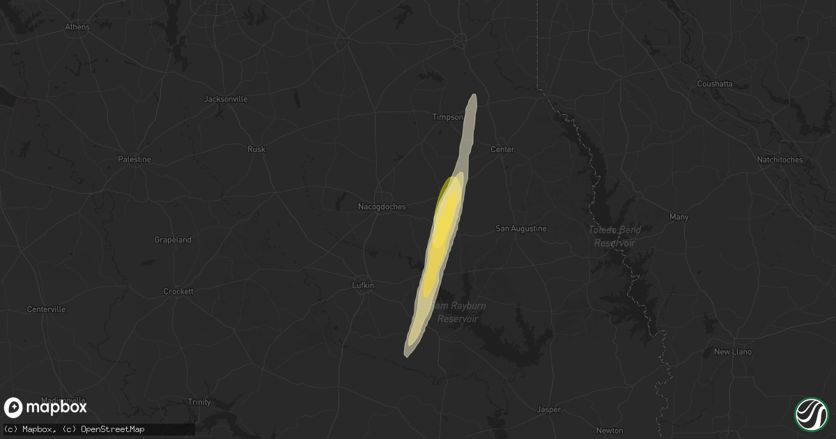 Hail map in Nacogdoches, TX on December 26, 2024