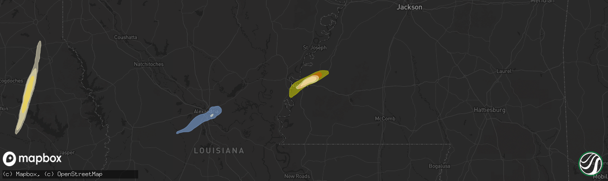 Hail map in Natchez, MS on December 26, 2024