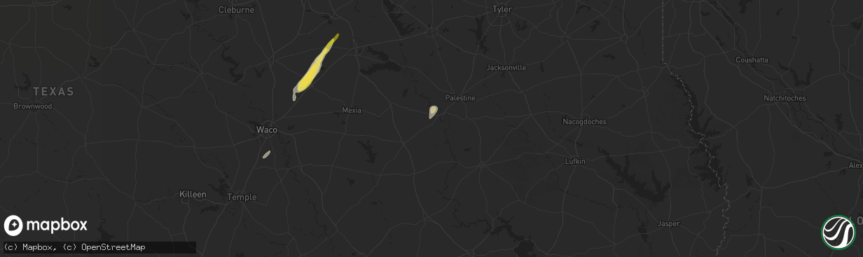 Hail map in Oakwood, TX on December 26, 2024