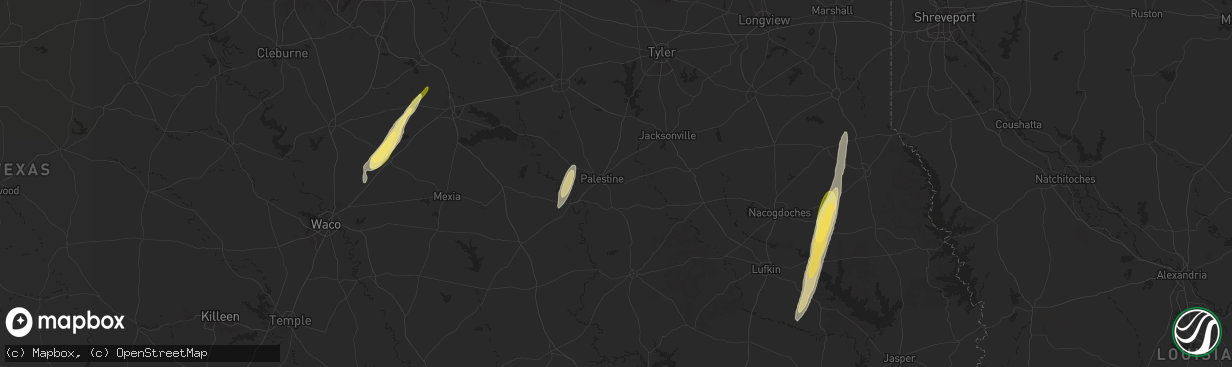 Hail map in Palestine, TX on December 26, 2024