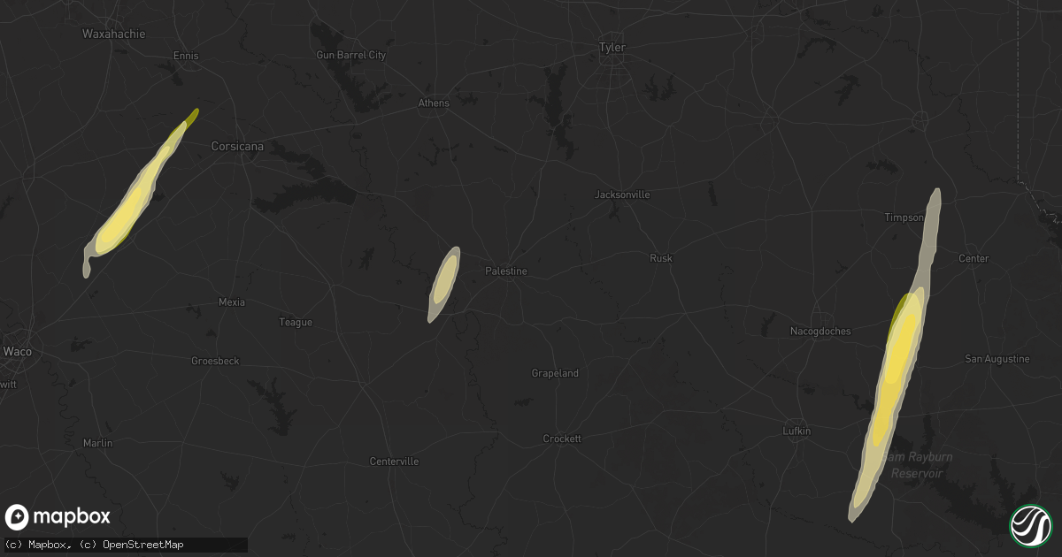 Hail map in Palestine, TX on December 26, 2024