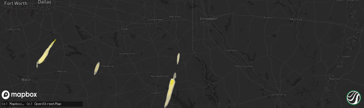 Hail map in Tenaha, TX on December 26, 2024