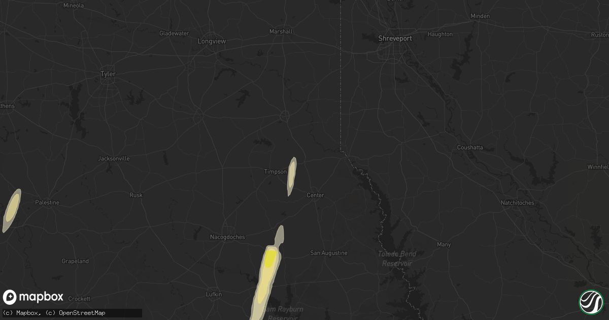 Hail map in Tenaha, TX on December 26, 2024