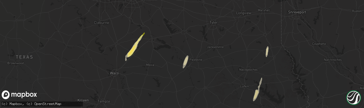 Hail map in Tennessee Colony, TX on December 26, 2024