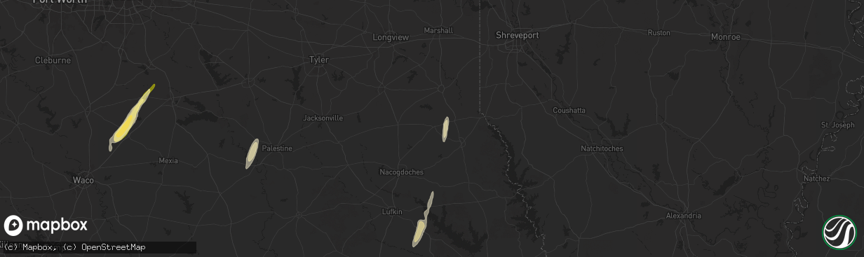 Hail map in Timpson, TX on December 26, 2024