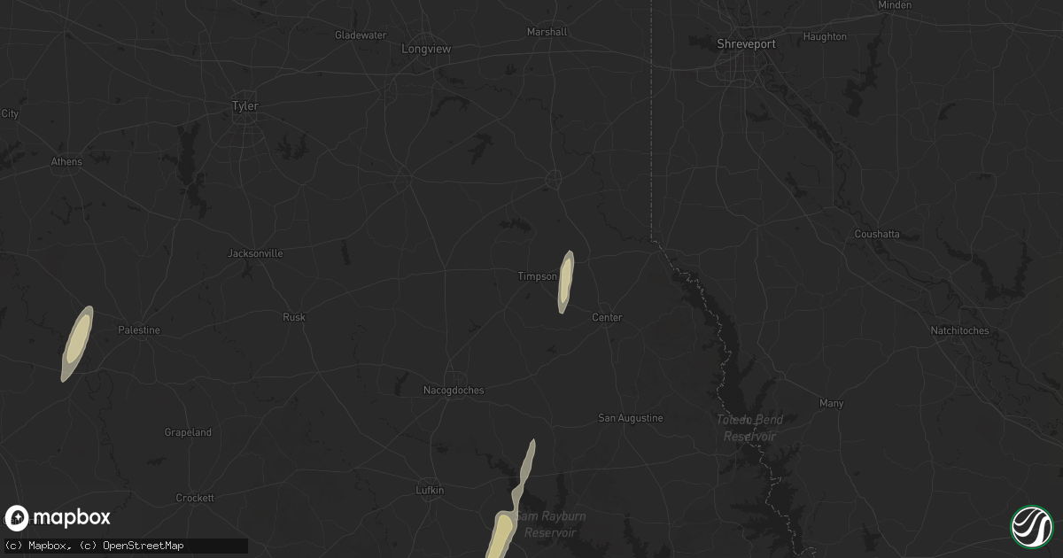 Hail map in Timpson, TX on December 26, 2024