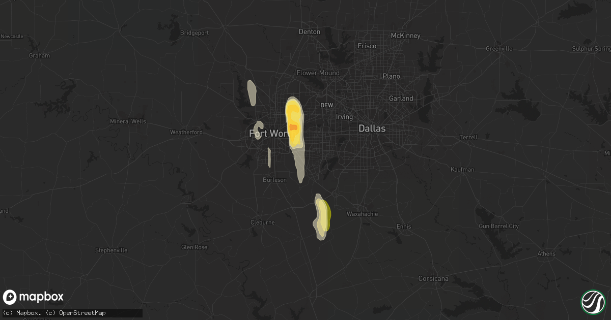 Hail map in Arlington, TX on December 27, 2015