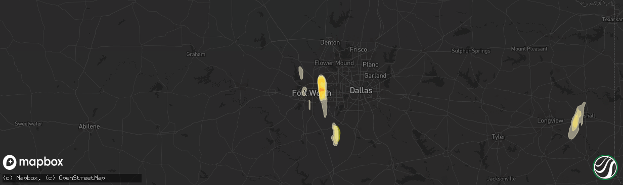 Hail map in Fort Worth, TX on December 27, 2015