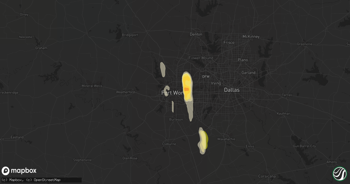 Hail map in Fort Worth, TX on December 27, 2015