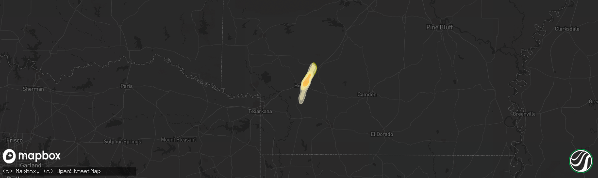 Hail map in Hope, AR on December 27, 2015