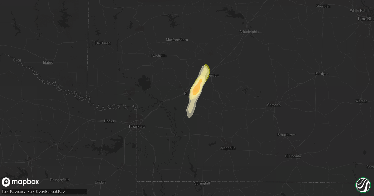 Hail map in Hope, AR on December 27, 2015