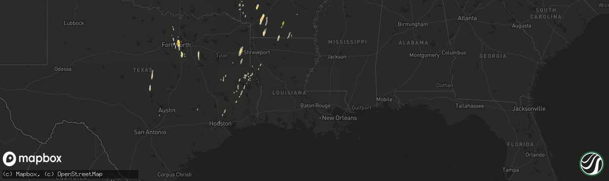 Hail map in Louisiana on December 27, 2015