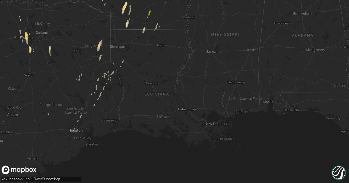 Hail map in Louisiana on December 27, 2015