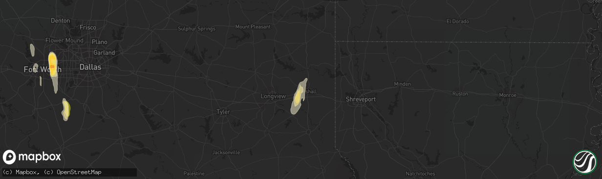 Hail map in Marshall, TX on December 27, 2015