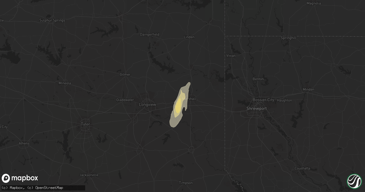 Hail map in Marshall, TX on December 27, 2015