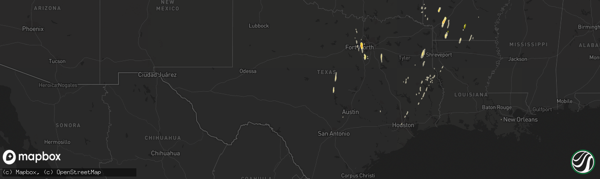 Hail map in Texas on December 27, 2015