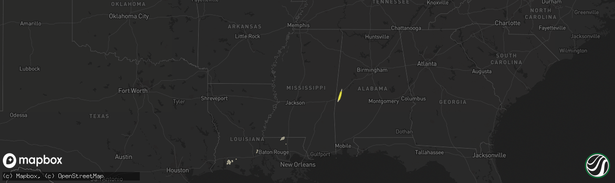 Hail map in Mississippi on December 27, 2018