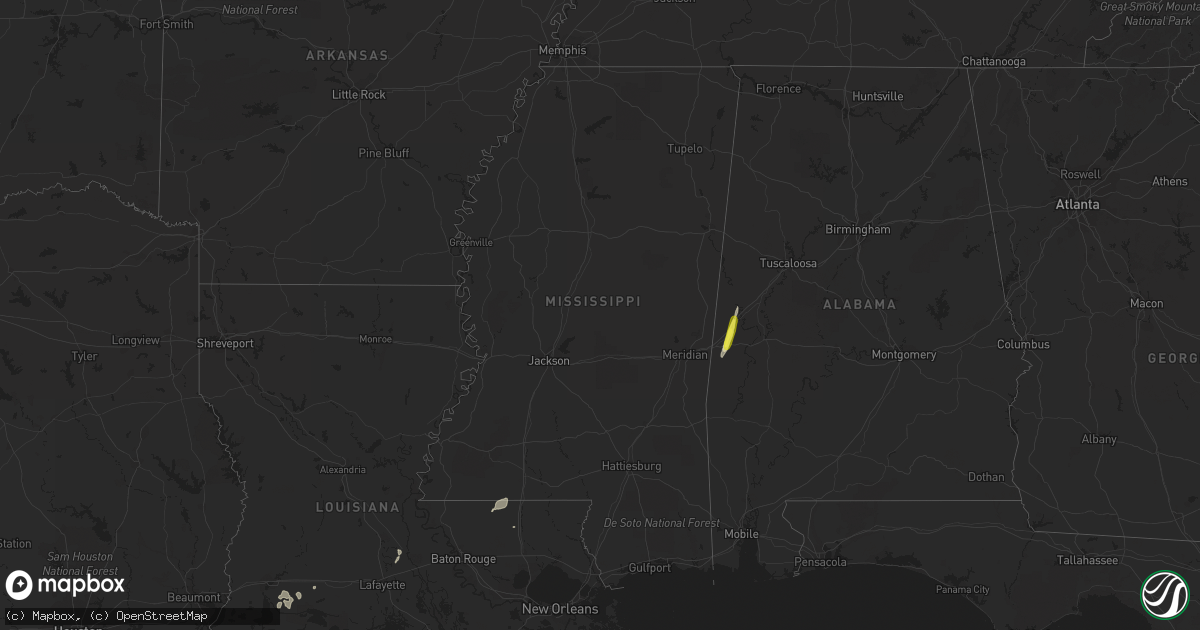 Hail map in Mississippi on December 27, 2018