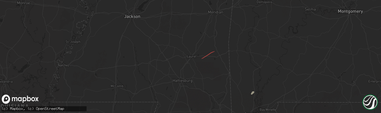 Hail map in Laurel, MS on December 27, 2024