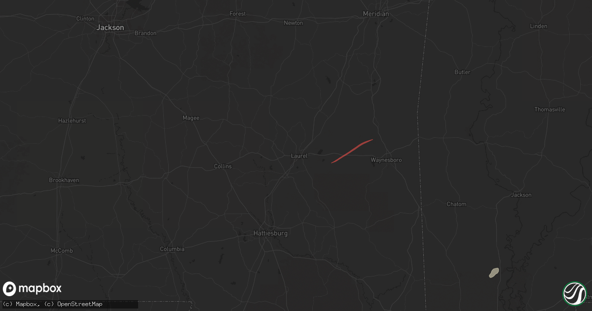Hail map in Laurel, MS on December 27, 2024