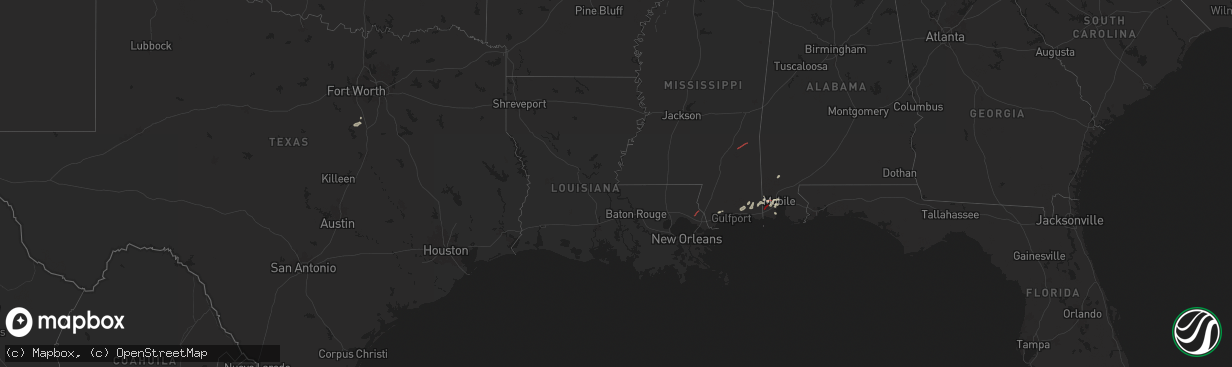 Hail map in Louisiana on December 27, 2024