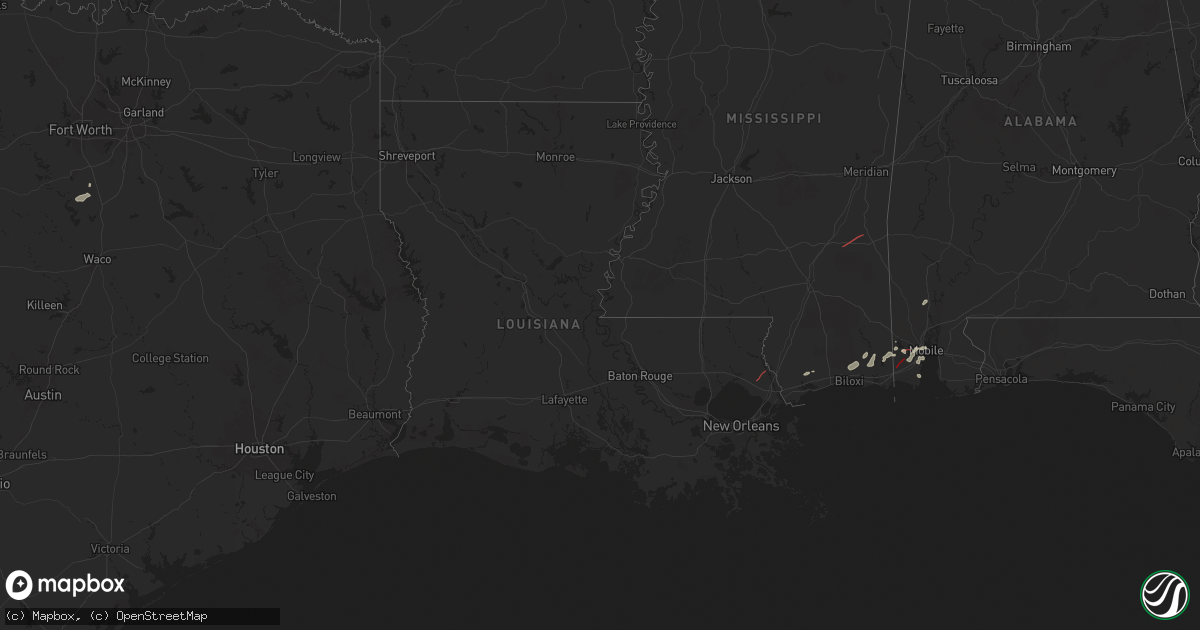 Hail map in Louisiana on December 27, 2024