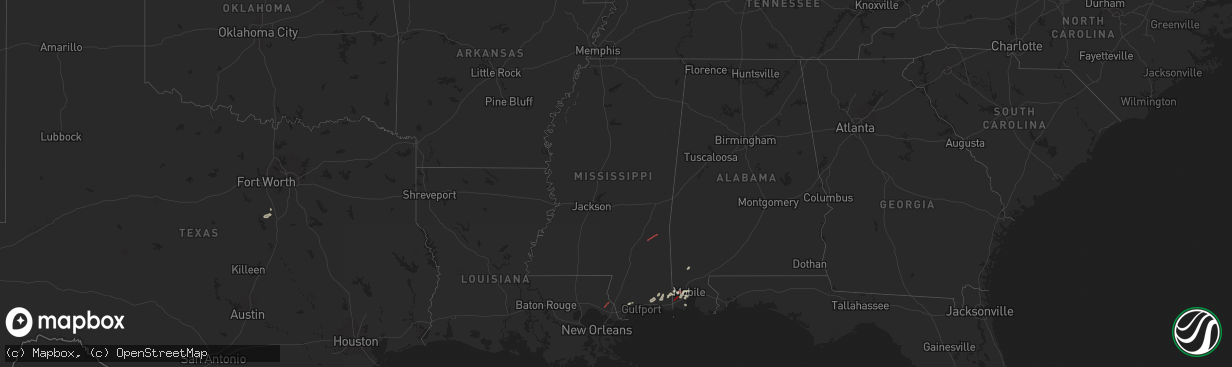 Hail map in Mississippi on December 27, 2024