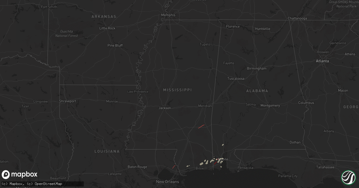 Hail map in Mississippi on December 27, 2024
