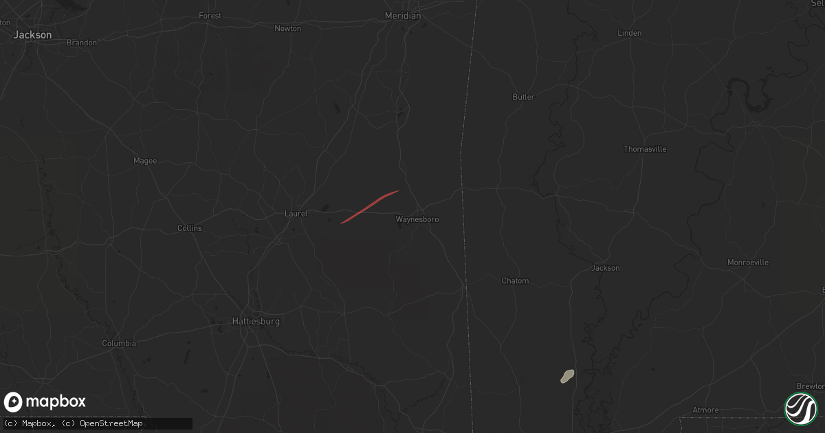 Hail map in Waynesboro, MS on December 27, 2024