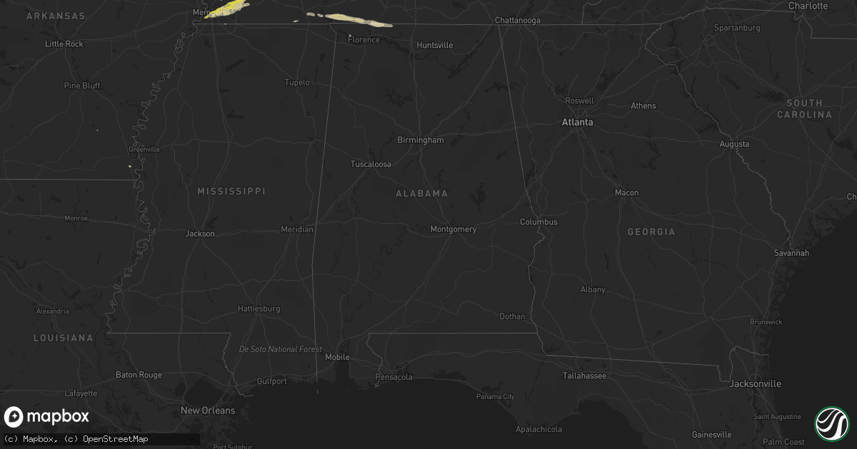 Hail map in Alabama on December 28, 2016