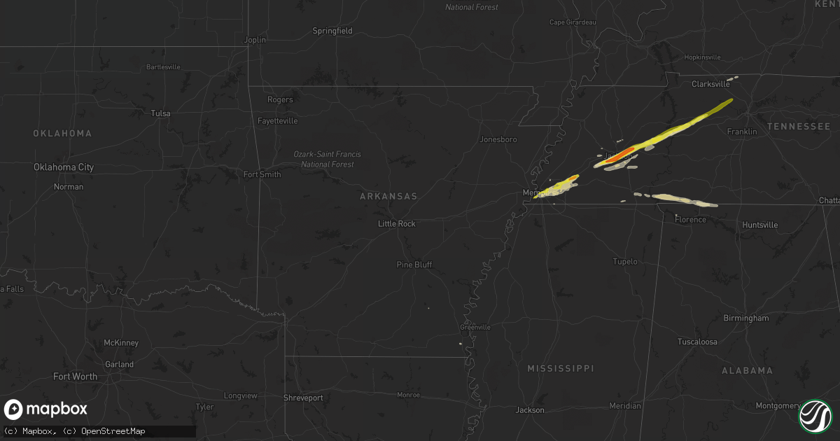 Hail map in Arkansas on December 28, 2016