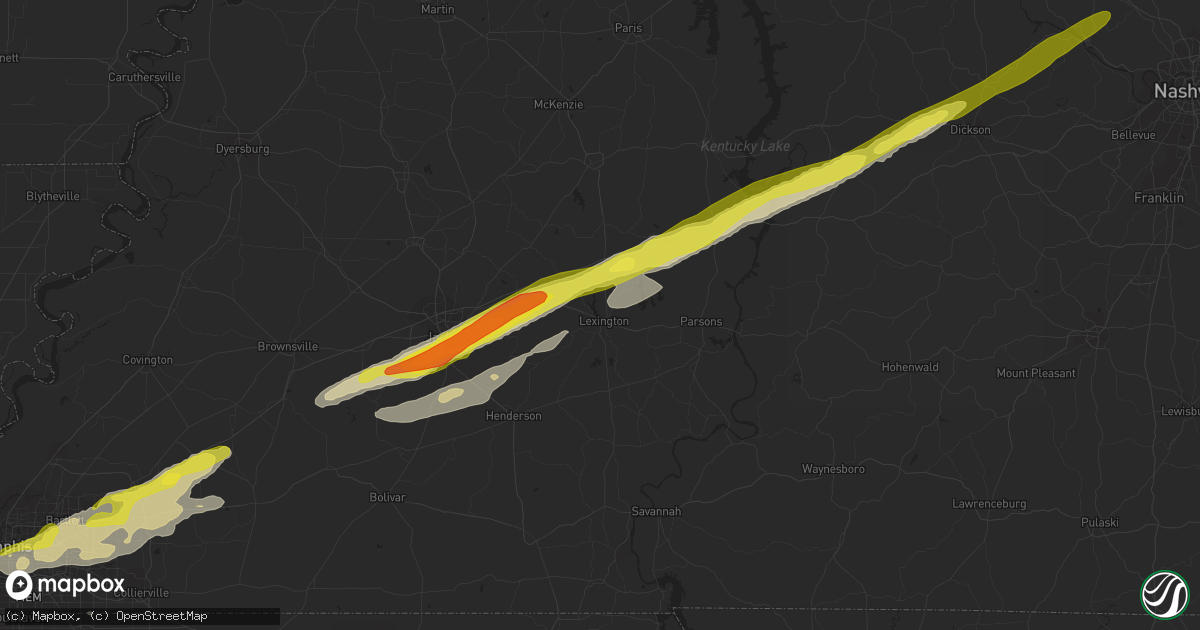 Hail map in Lexington, TN on December 28, 2016