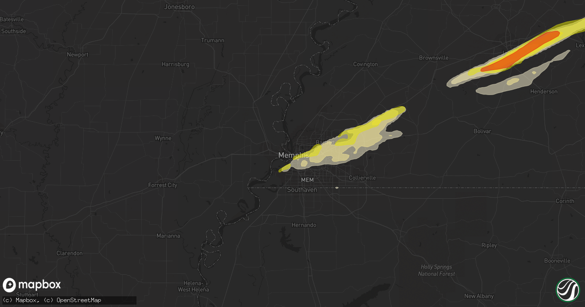 Hail map in Memphis, TN on December 28, 2016