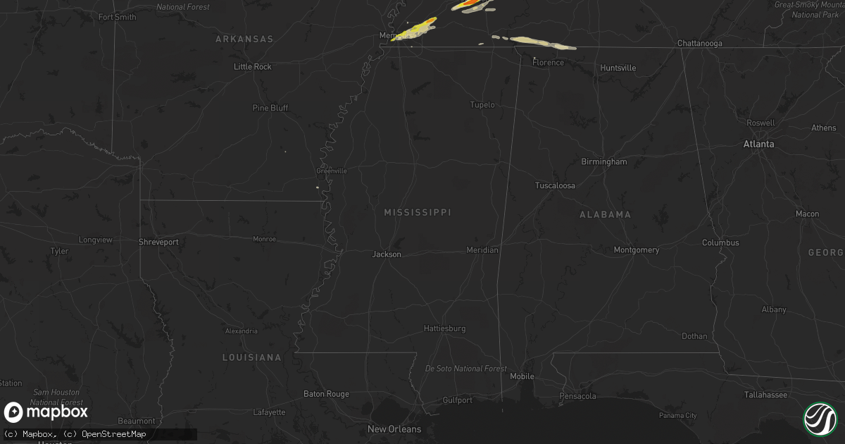 Hail map in Mississippi on December 28, 2016