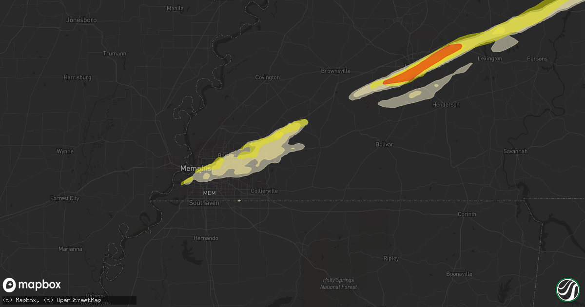 Hail map in Oakland, TN on December 28, 2016