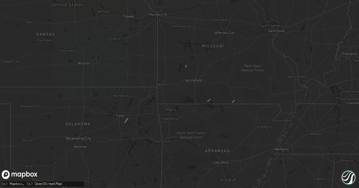 Hail map in Oklahoma on December 28, 2019