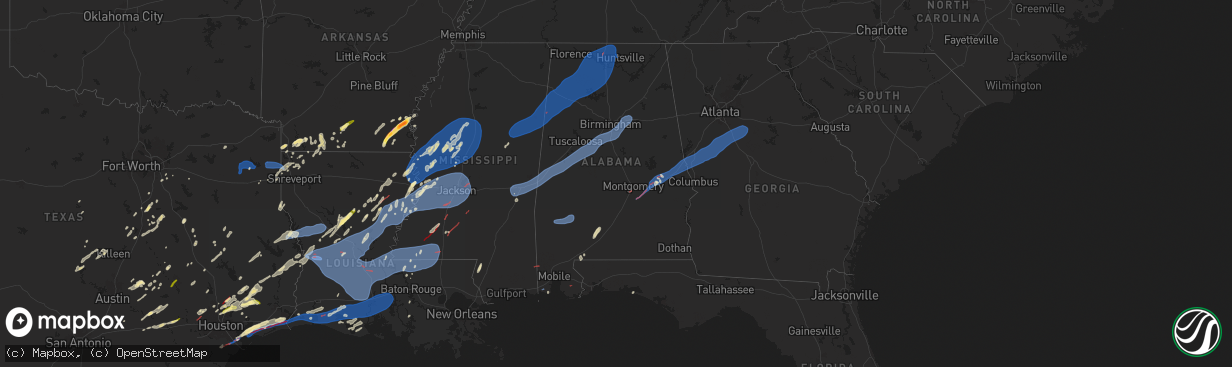 Hail map in Alabama on December 28, 2024