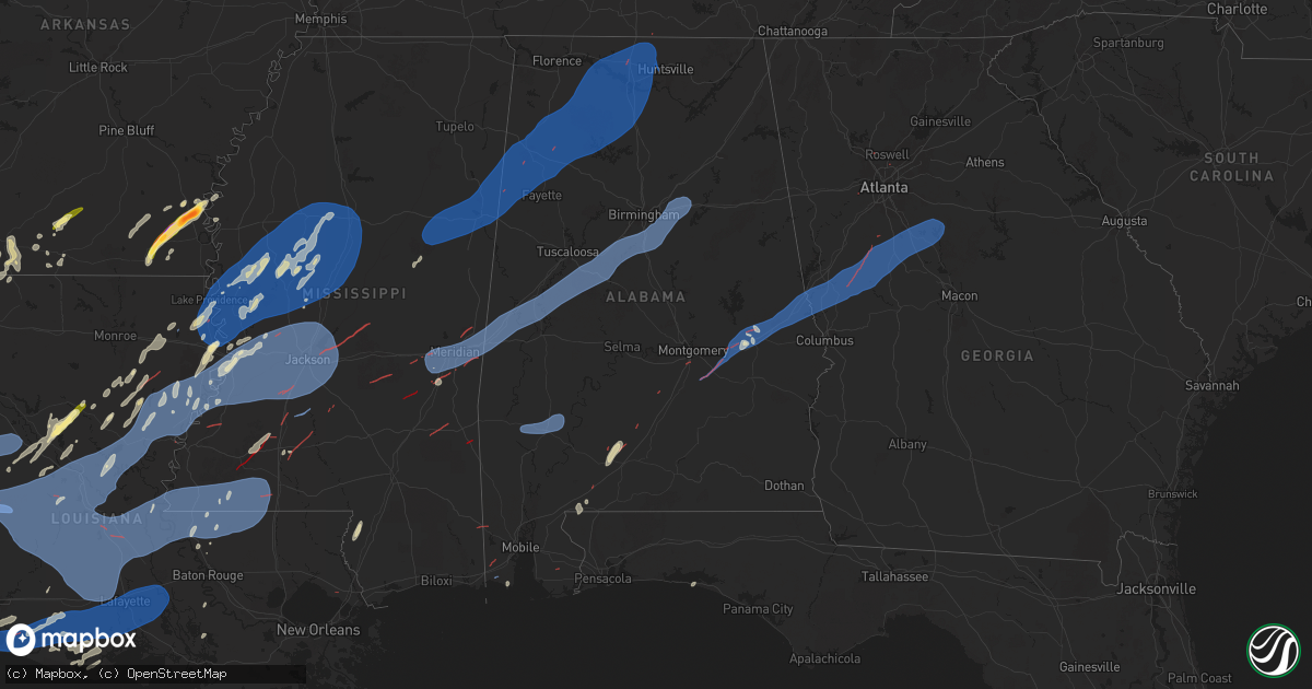 Hail map in Alabama on December 28, 2024