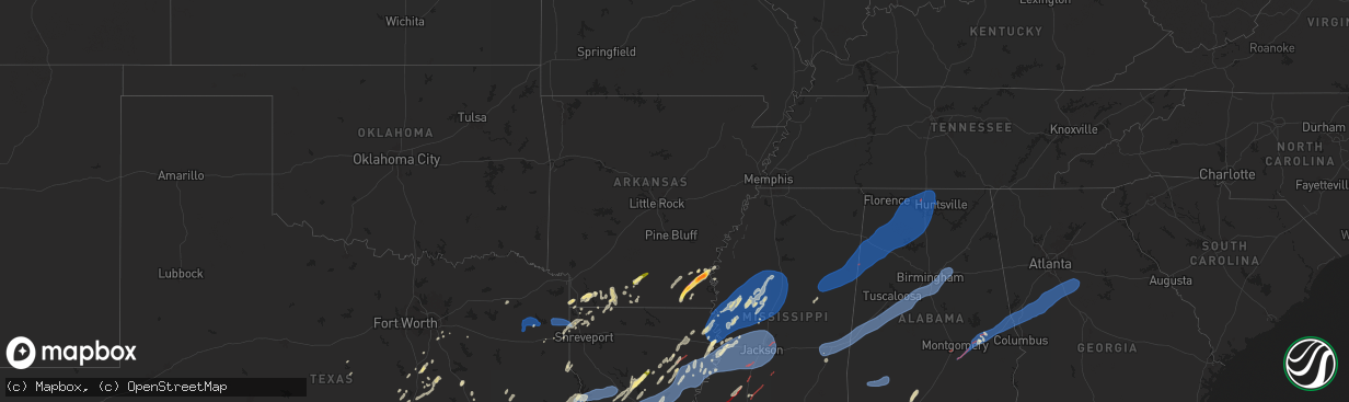 Hail map in Arkansas on December 28, 2024