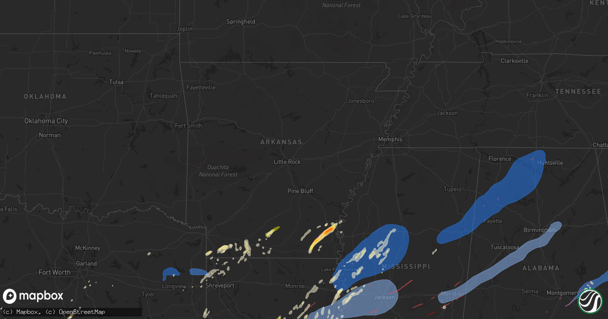 Hail map in Arkansas on December 28, 2024