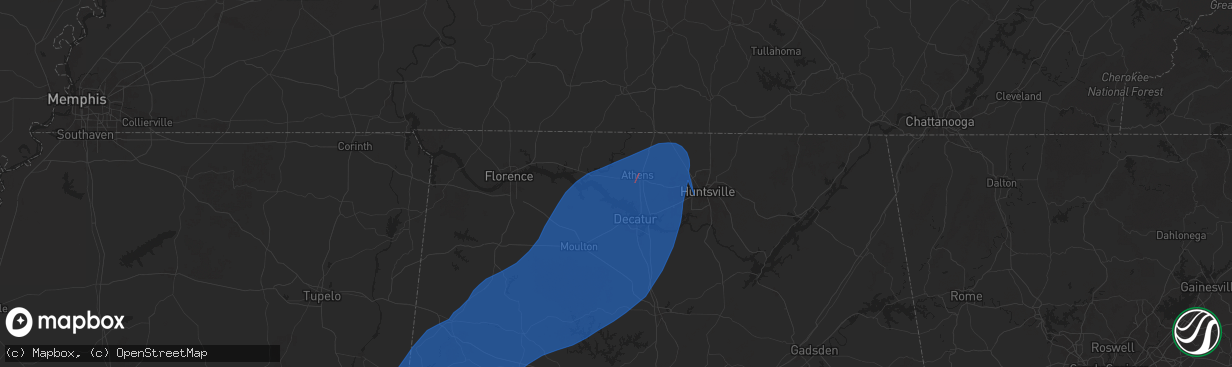 Hail map in Athens, AL on December 28, 2024