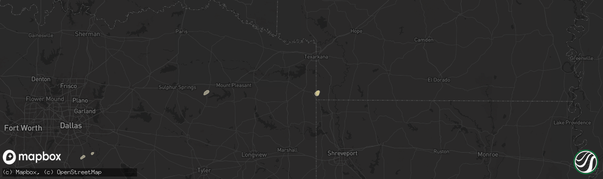 Hail map in Atlanta, TX on December 28, 2024