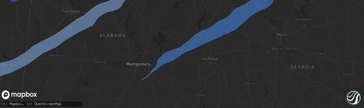 Hail map in Auburn, AL on December 28, 2024