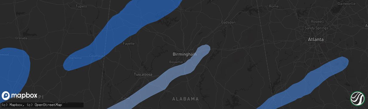 Hail map in Birmingham, AL on December 28, 2024