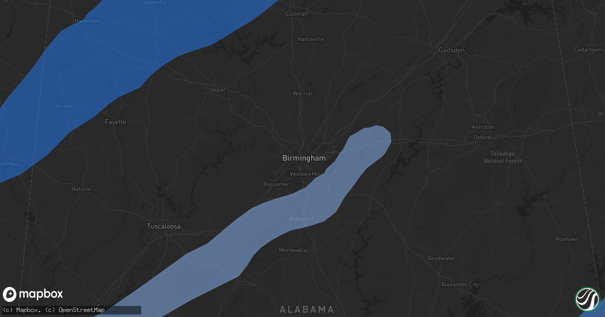 Hail map in Birmingham, AL on December 28, 2024