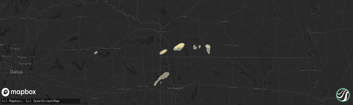 Hail map in Bradley, AR on December 28, 2024