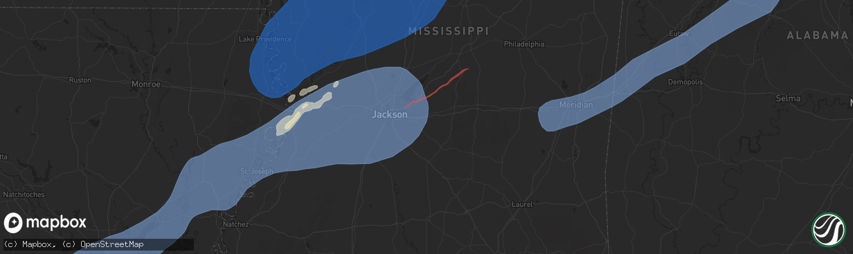 Hail map in Brandon, MS on December 28, 2024